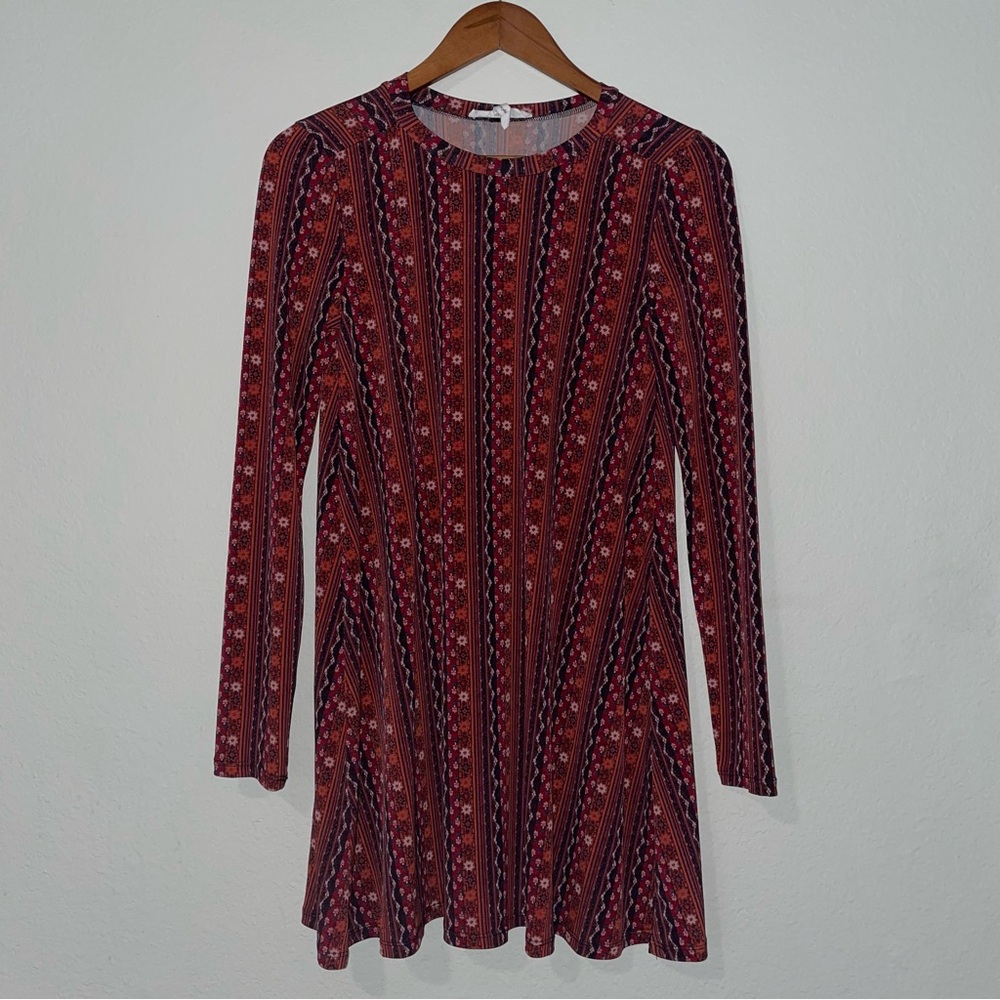 BCBGeneration Women A-Line Long Sleeve Boho Tribal Print Swing Dress XS EUC